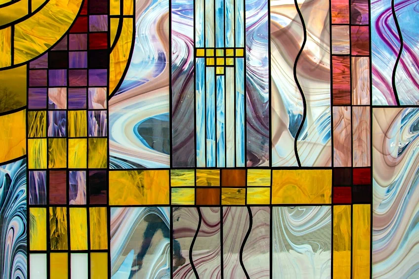 Geometric Painted Glass Panel