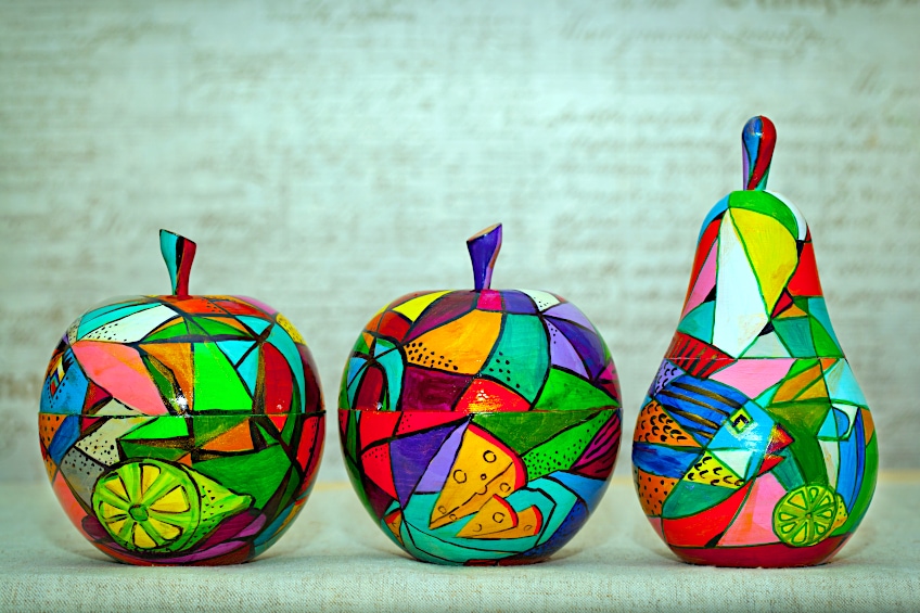 Painted Fruit-Shaped Wood Containers