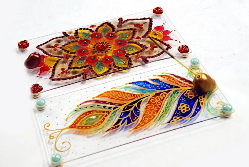 Painted Glass Incense Holders