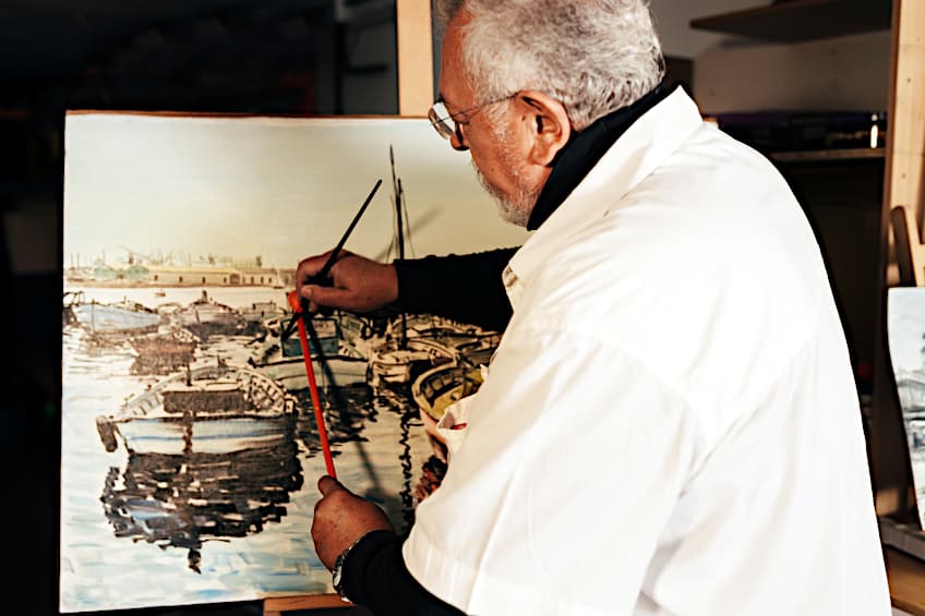 Artist Painting in White Smock